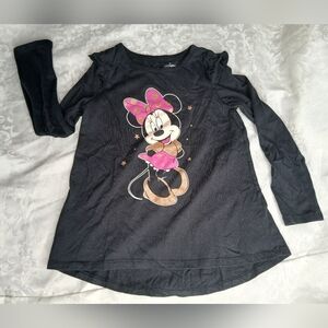 Disney Jumping Beans Girls Long Sleeve Stretch Shirt Minnie Gold Glitter Size 6